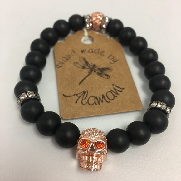 Alamani Designs Jewelry - Handmade stone beads stretch bracelet with charm